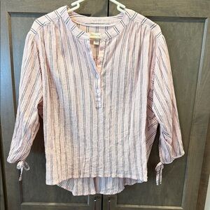 Treasure & Bond Striped Pink and Gray Popover Blouse